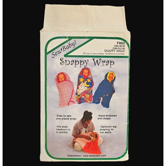 Sew Baby Pattern Snappy Wrap Swaddle Unisex Sizes Newborn 6 Months Uncut FF NOS - Picture 1 of 3